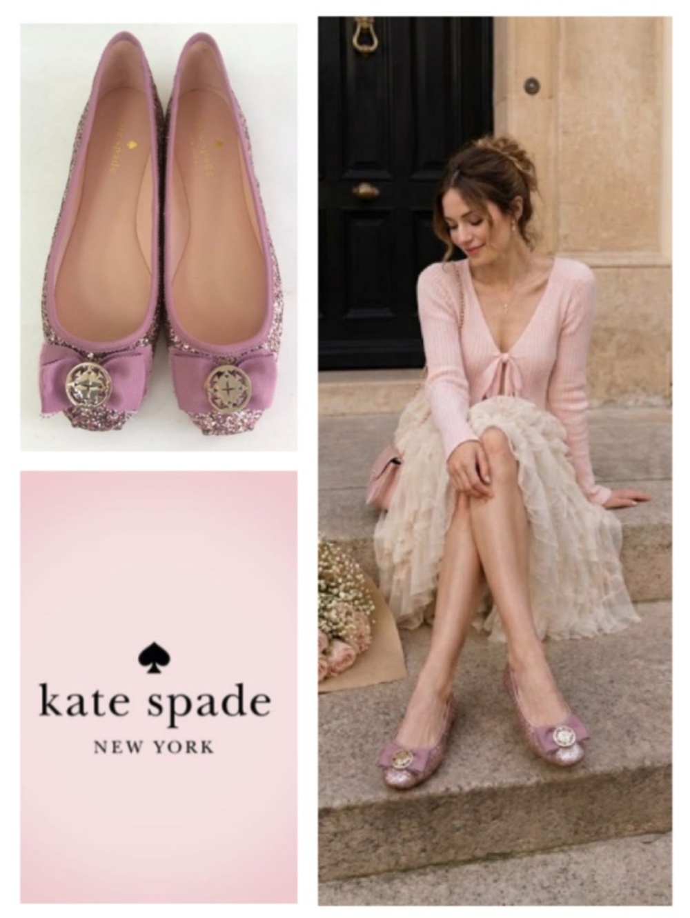 Kate Spade New York Fontana Too Glitter Grosgrain Ribbon Ballet Flats (7.5)